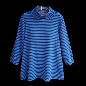 Crown & Ivy Womens Knit Top Pullover Mock Neck 3/4 Sleeves Striped Size XL